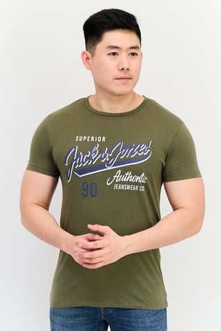 Men Crew Neck Short Sleeves Graphic Print T-Shirt, Olive