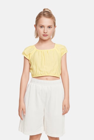 Kids Girl Square Neck Short Sleeve Plain Top, Yellow