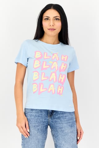 Women Crew Neck Short Sleeve Graphic Print T-Shirt, Light Blue