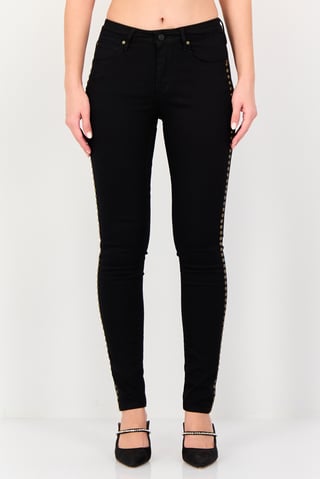 Women Skinny Fit Mid Waist Textured Jeans, Black