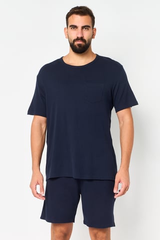 Men 2 Pcs Textured T-Shirt And Short Pyjama Set, Navy