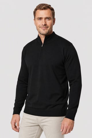 Men High Neck Long Sleeve Textured Sweater, Black