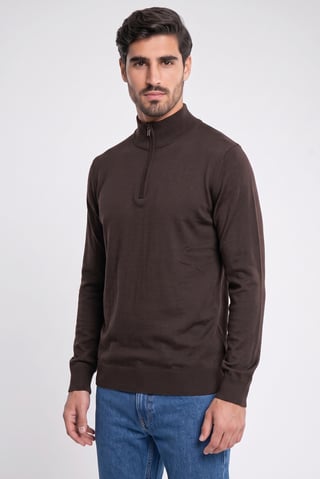 Men High Neck Long Sleeve Textured Sweater, Med Brown