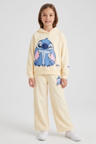 Kids Girl 2 Pieces Lilo And Stitch Hoodie And Pants Set, Cream