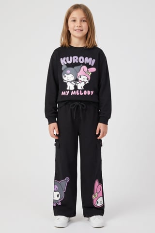Kids Girl 2 Pieces Hello Kitty And Friend Sweatshirt And Pants Set, Black