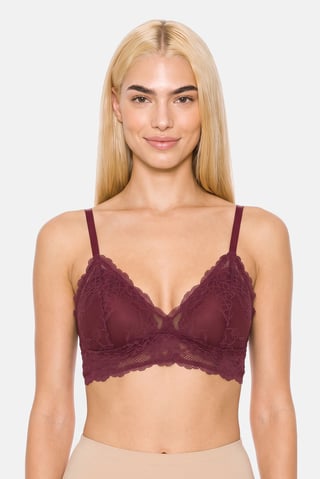 Women Textured Padded Lace Bra, Maroon