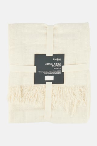 Textured Cotton Throw Blanket, Off White