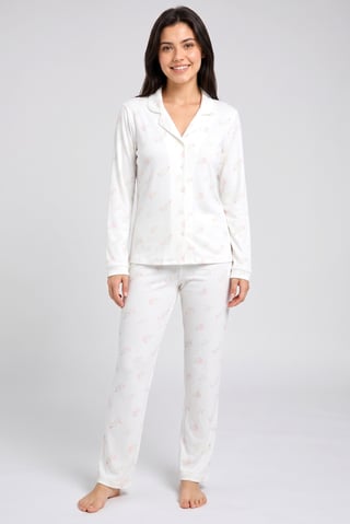 Women 2 Pieces Allover Print Long Sleeve Shirt With Pants Sleepwear Set, Multicolor