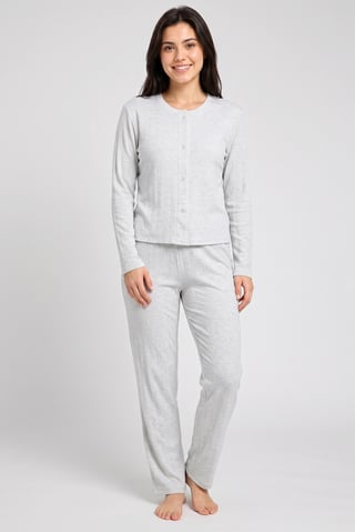 Women 2 Pieces Textured Top and Pants Pajama Set, Grey