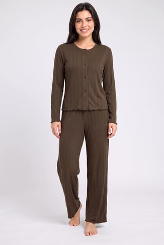 Women 2 Pieces Long Sleeve Top And Bottom Pajama Set, Dark Olive
