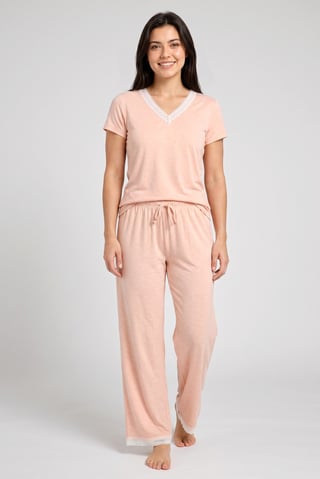 Women 2 Pieces Heather Top And Bottom Pyjama Set, Heather Pink