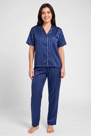 Women 2 Pieces Allover Print Short Sleeve Shirt With Pants Sleepwear Set, Multicolor