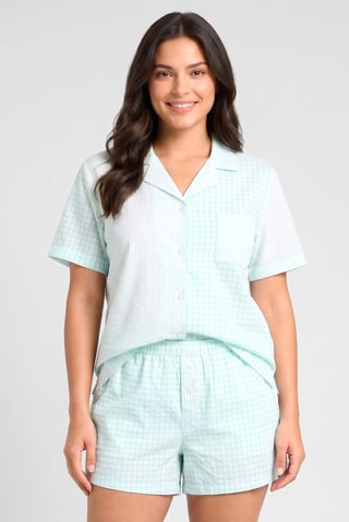 Women 2 Pieces Two Tone Short Sleeve Top And Pyjama Short Set, Multicolor