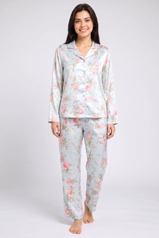 Women 2 Pcs Floral Print Long Sleeve Shirt And Bottom Pyjama Set, Multicolor