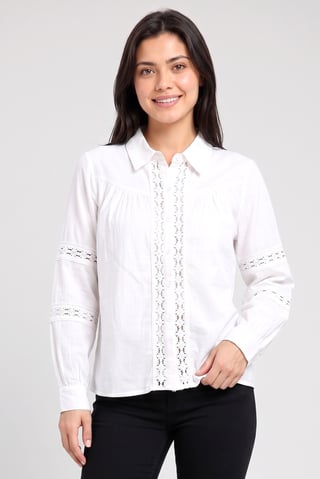 Women Regular Fit Long Sleeve Textured Shirt, White