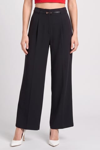 Women Regular Fit Plain Wide Leg Pants, Black