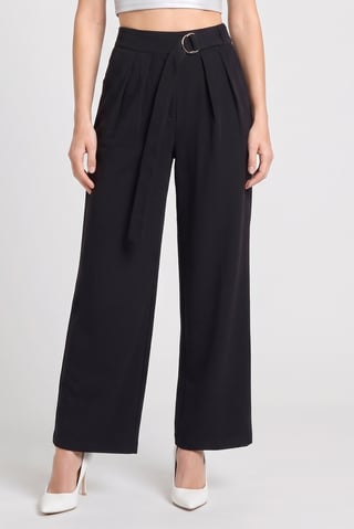 Women Regular Fit Plain Straight Leg Pants, Black