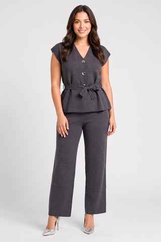 Women 2 Pieces Knitted Sleeveless Co-Ord Set, Charcoal