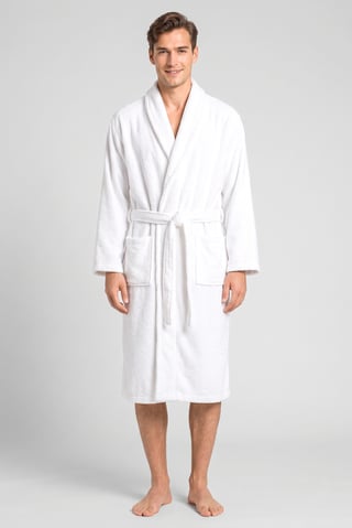 Men Terry Belted Robe, White