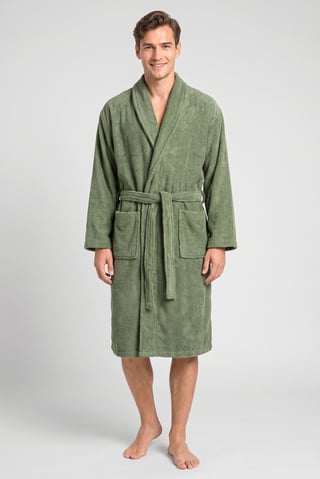 Men Terry Belted Robe, Olive