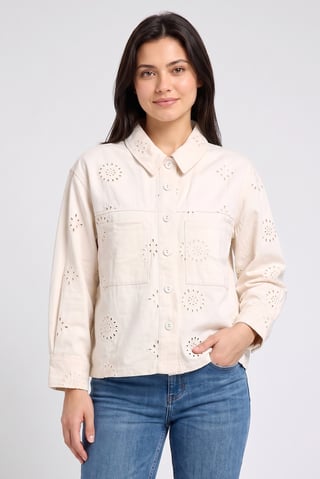 Women Embroidered Denim Jacket, Beige