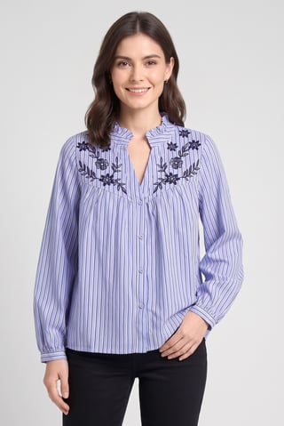 Women V-Neck Long Sleeve Stripe Blouse, Multicolor