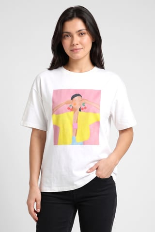 Women Crew Neck Short Sleeve Graphic Print T-Shirt, White