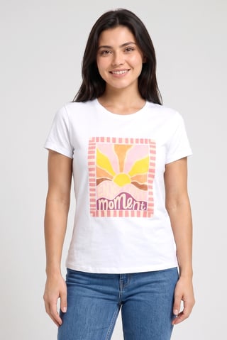 Women Crew Neck Short Sleeve Graphic Print T-Shirt, White