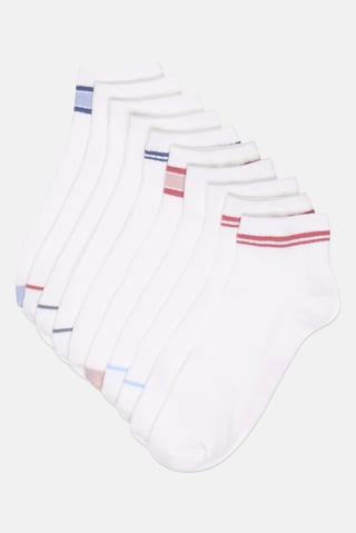 Women 10 Pcs Stripe Quater Socks, White