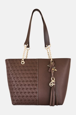 Women Textured Tote Bag, Dark Brown