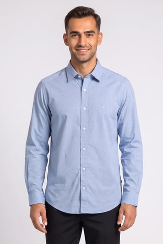Men Classic Fit Embroidered Logo Long Sleeve Casual Shirt, Light Blue
