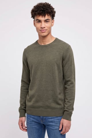 Men Crew Neck Heather Sweater, Olive