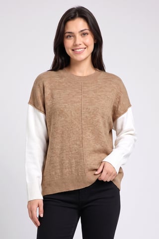 Women Plus Size Round Neck Long Sleeve Knitted Sweater, Multicolor
