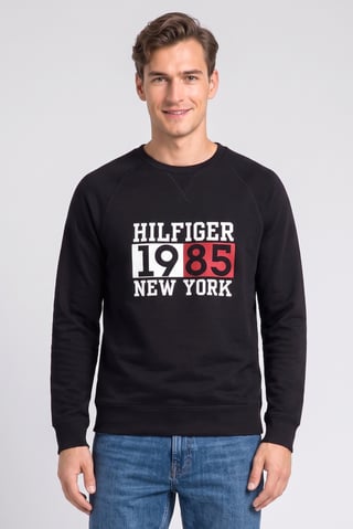 Men Crew Neck Graphic Print Long Sleeve Sweatshirt, Navy