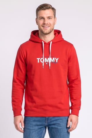 Men Brand Logo Long Sleeve Hoodie, Red