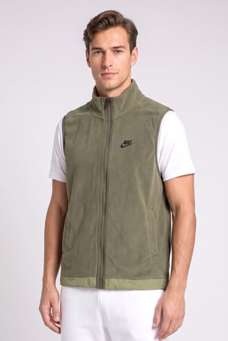 Men Sportswear Fit Sleeveless Full Zip Outdoor Vest Jacket, Olive