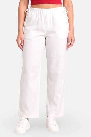 Women Regular Fit Solid Wide Leg Pants, White