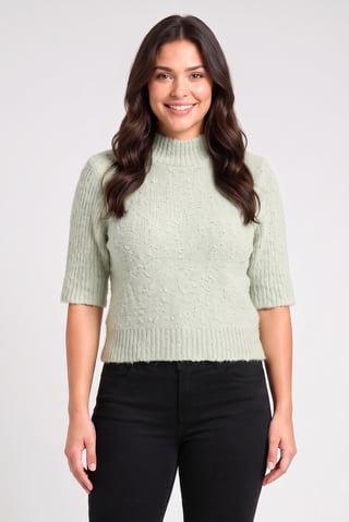 Women Mock Neck Textured Sweater, Sage