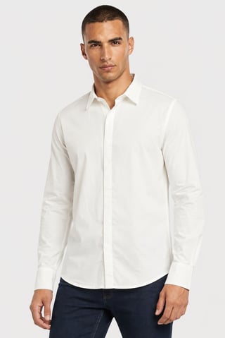 Men Regular Fit Plain Long Sleeve Casual Shirt, White