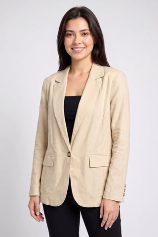 Women Regular Fit Solid Casual Blazer, Beige