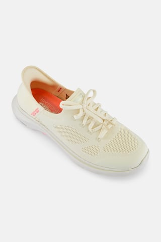 Women Go Walk Lace Up Walking Shoes, Cream