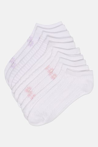 Women 10 Pairs Floral Print Ankle Socks, White