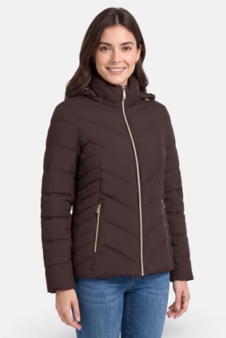 Women Quilted Puffer Jacket, Dark Brown