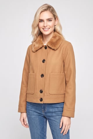 Women Long Sleeve Textured Jacket Shirt, Brown