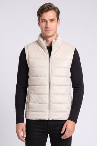 Men Quilted Puffer Vest Jacket, Beige