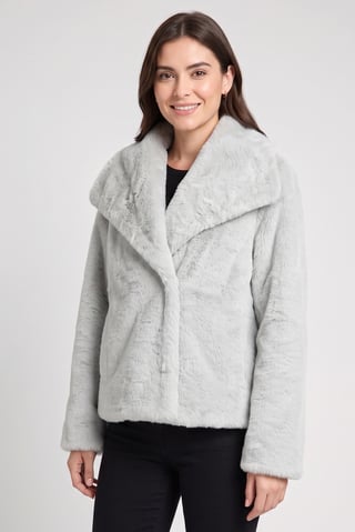 Women Faux Fur Sherpa Jacket, Grey