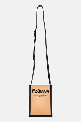 Men Brand Logo Crossbody Bags, Beige