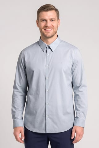 Men Slim Fit Embroidered Logo Long Sleeve Casual Shirt, Light Blue