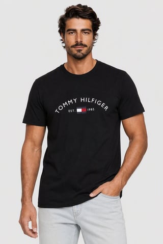 Men Crew Neck Short Sleeve Brand Logo T-Shirt, Black