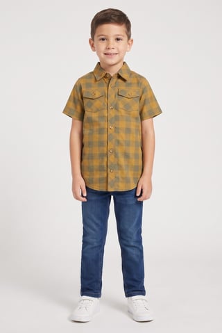 Toddlers Boy 2 Pcs Checkered Print Shirt And Jeans Set, Multicolor